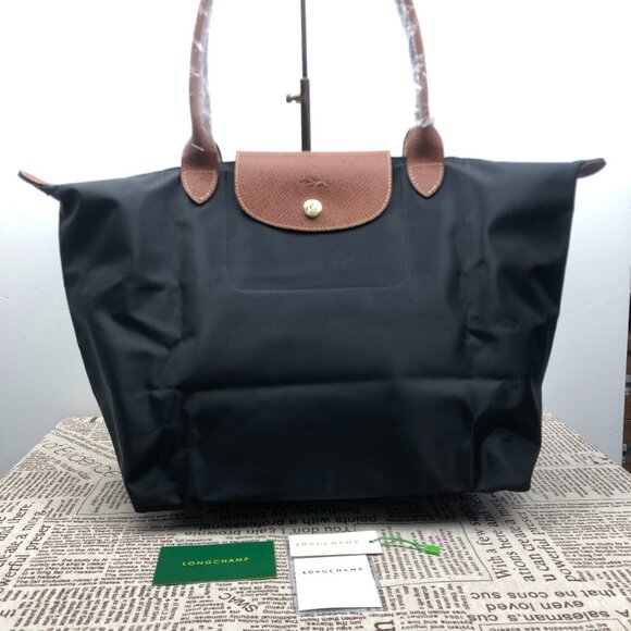 NWT Longchamp Le Pliage Original Large Shoulder Nylon Bag Tote  Black - Picture 1 of 10